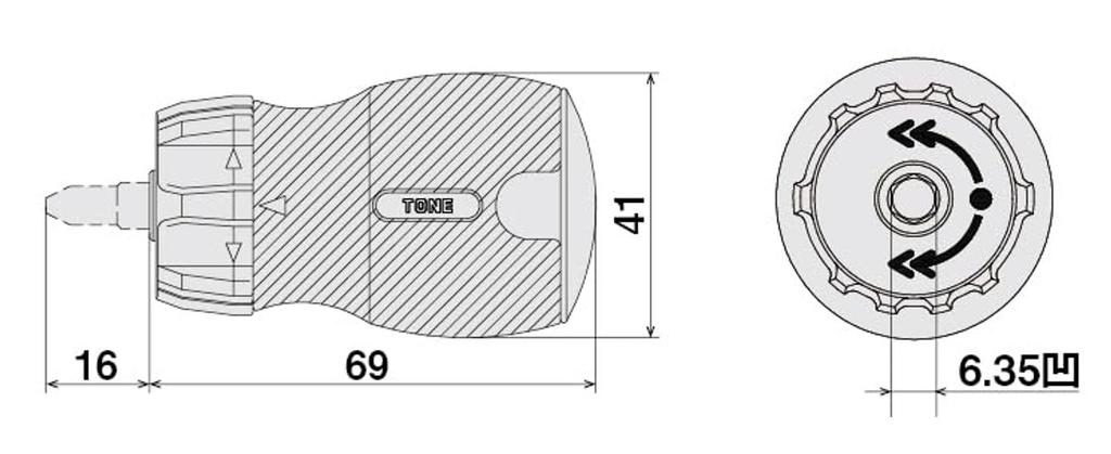 TONE Набор укороченных трещоточных отверток с магазином RSDM6S Ширина биты по граням Содержимое 7 предметов 6,35 мм