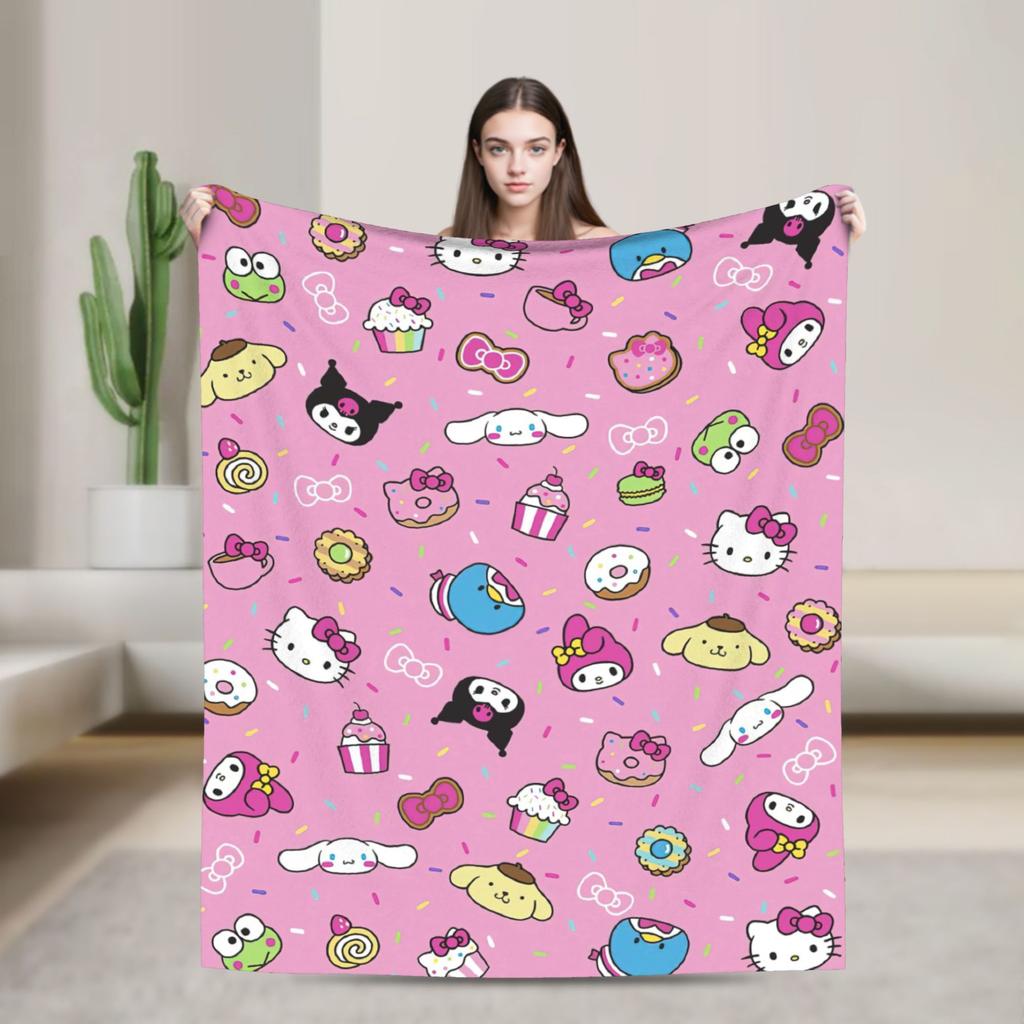 Фиолетовые пледы Kuromi Кавайный мультяшный шерстяной Потрясающие дышащие пледы для покрывала Осень/Зима