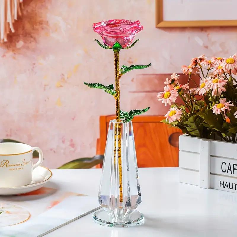 Exquisite Simulated Everlasting Rose Ornament - Vibrant Crystal Flower for Home Decor, Ideal Gift for Valentine's Day and