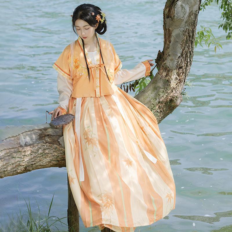 Chinese Tang Dynasty Style Hanfu Printing And Dyeing Big Swing Skirt Daily Women's Suit