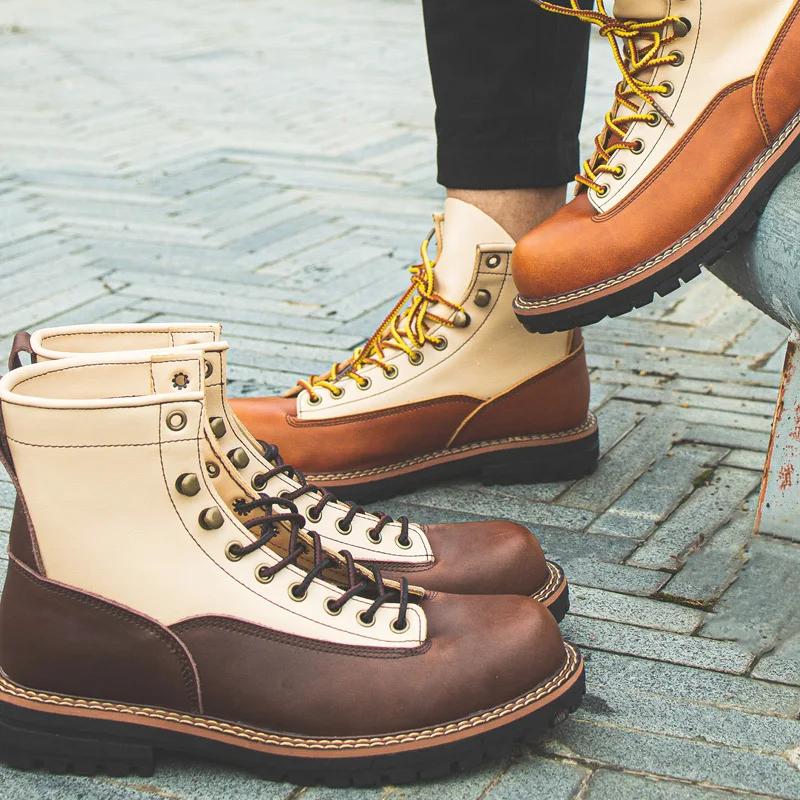 2024 г. Высокие ботинки из натуральной кожи, мужская кожаная обувь, модные мужские ботильоны для мотоциклистов, мужская обувь, зимние ковбойские сапоги на шнуровке