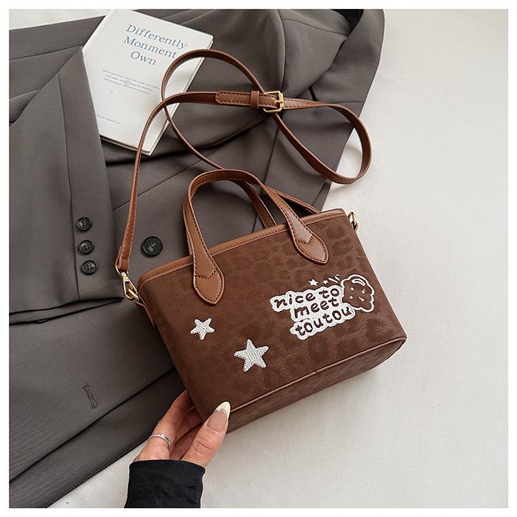 2025 Осень/Зима Ретро Леопардовый Принт Женская Универсальная Сумка-Ведро - Простая Повседневная Сумка Кроссбоди и На Плечо