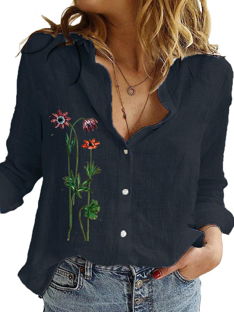 Женская модная рубашка с длинным рукавом, свободный топ из хлопка и льна, женские повседневные блузки с принтом