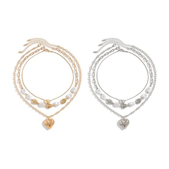 3 Pcs Baroque Pearl Heart Pendant Necklace for Women Layered Heart Clavicle Chain Adjustable Necklace Vintage Beaded Choker