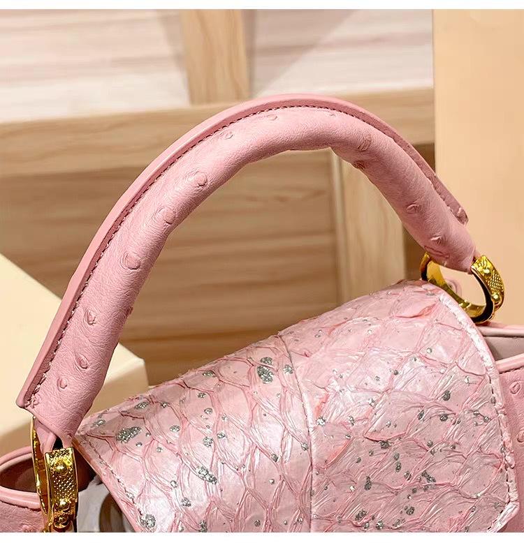2025 High-End Women's Genuine Leather Ostrich Pattern Crossbody Shoulder Handbag
