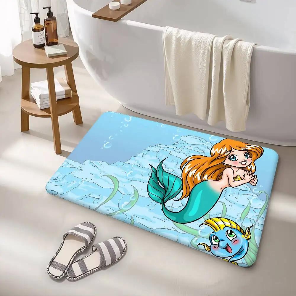 Cute Mermaid Room Mats Anti-slip Absorb Water Long Strip Cushion Bedroon Mat Household Carpets
