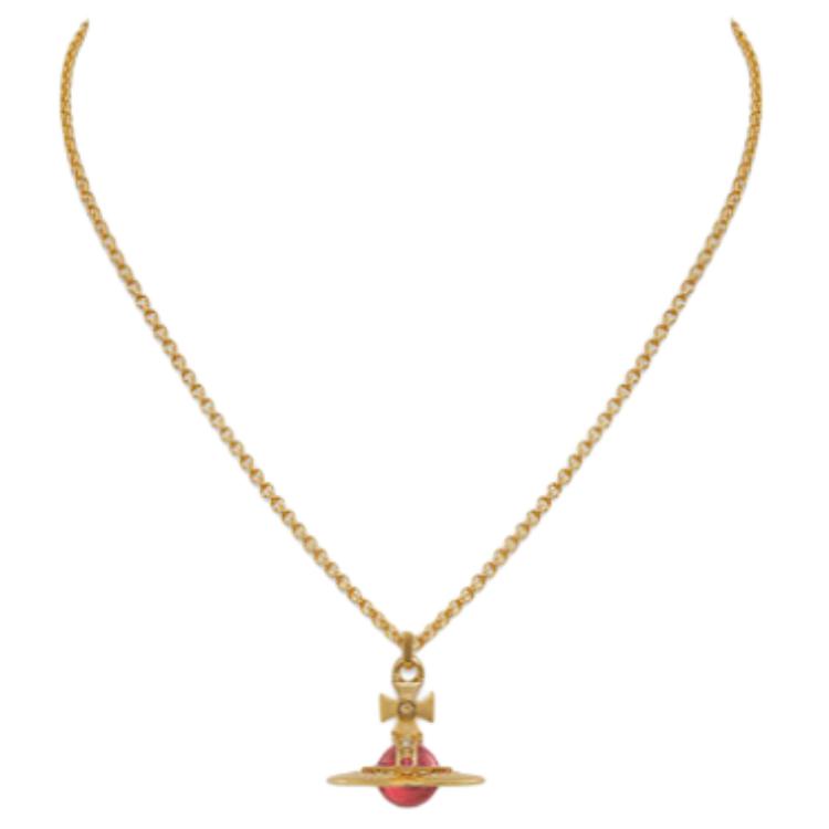 VIVIENNE WESTWOOD Крошечный шар Сатурн Прозрачный Красный Шарик Подвеска Ожерелье Унисекс ожерелье Латунь Кристалл Золото 63020224-02R513-CN