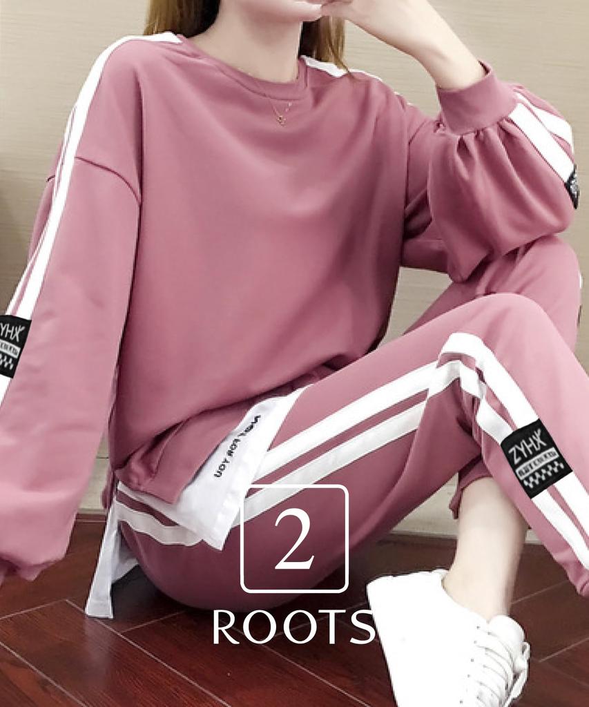 Свитшот Second Roots Многослойный образ с боковыми удобными элементами, подходящий для женщин, Свободный расслабленный спортивный костюм, Верх свитшота и комплект из 2 предметов,