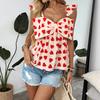 Летняя новая милая блузка с кукольным бантом в форме сердца, с маленькими рукавами-крылышками и топом на бретельках для женщин