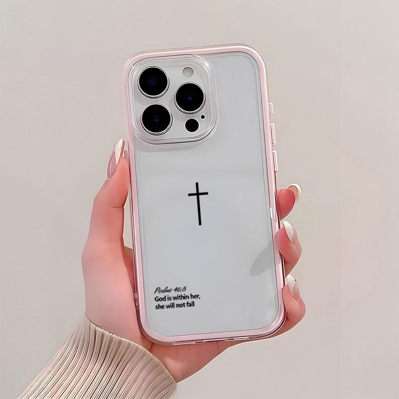 Простой Прозрачный Розовый Чехол из ТПУ с Крестом для iPhone 17 16 15 Pro Max 14 13 12 11 Pro 14 Plus Ударопрочный Силиконовый Мягкий Чехол