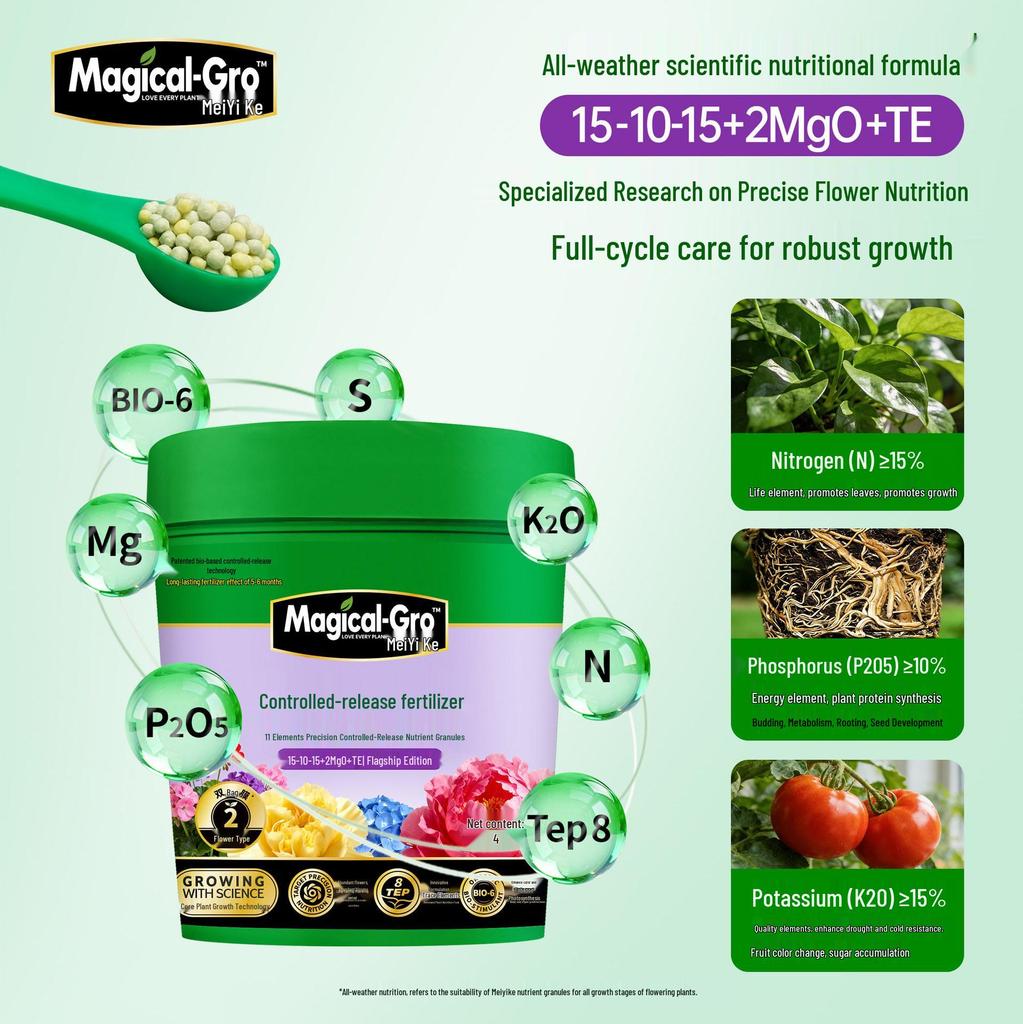 Meiyike Slow-Release Fertilizer Granules for Potted Flowers - Long-Acting NPK Formula for Home Gardening