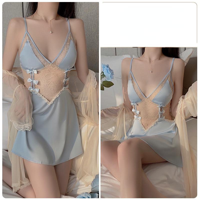 Sexy Backless Seductive Deep V Comfortable Pajama Bow Strap Pajama Dress Home Suit