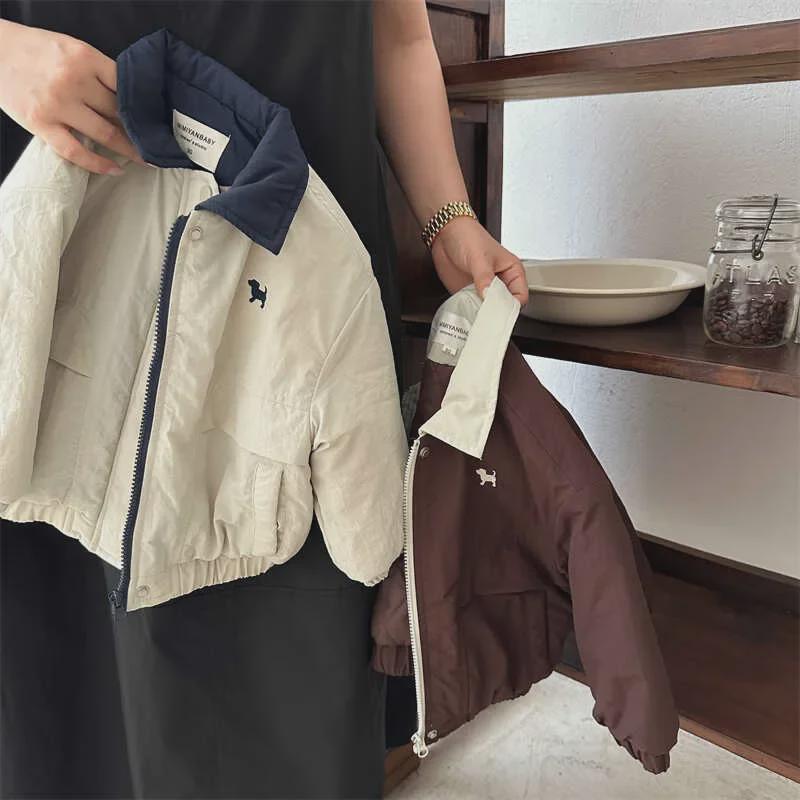 Детская бейсбольная куртка с рисунком щенка: Модные хлопковые пальто с лацканами для мальчиков и девочек - коллекция осень/зима 2025