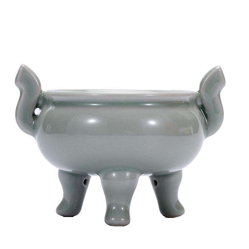 Celadon Ceramic Tripod Incense Holder for Home, Small Size, Ideal for Stick and Sandalwood Incense, Buddha Altar Supplies.