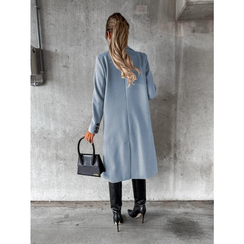 YYFS Женские модные повседневные однотонные куртки и пальто с воротником-поло на осень-зиму с длинным рукавом и принтом