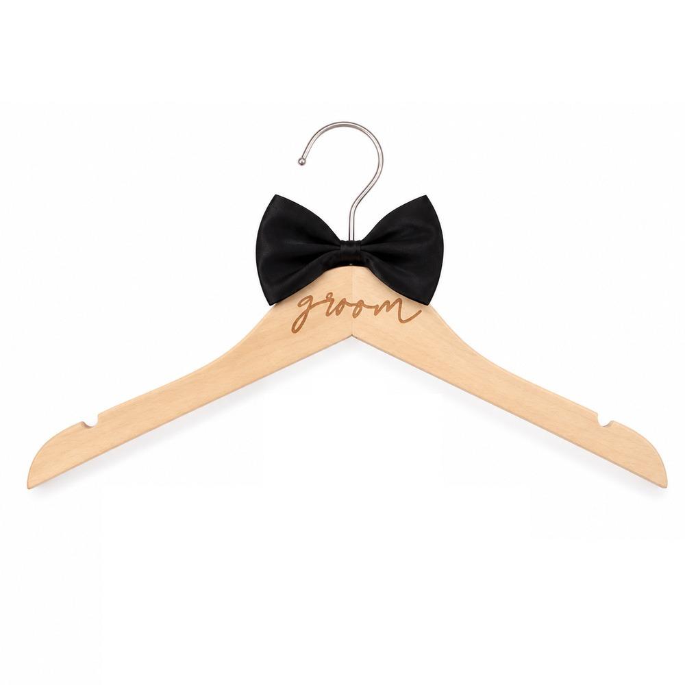 Laser Engraved Wooden Bride Clothes Hanger Wedding Suit Hanger Groom Suit Storage