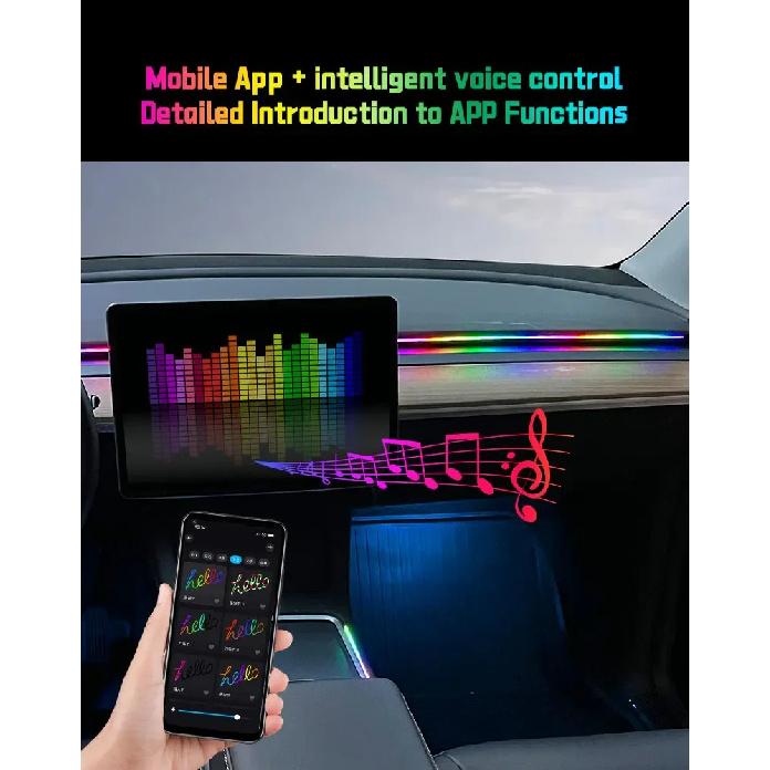 RGB USB салон автомобиля окружающее освещение радужная акриловая полоса светодиодная симфония приложение управление музыкой декоративная приборная панель атмосферная лампа