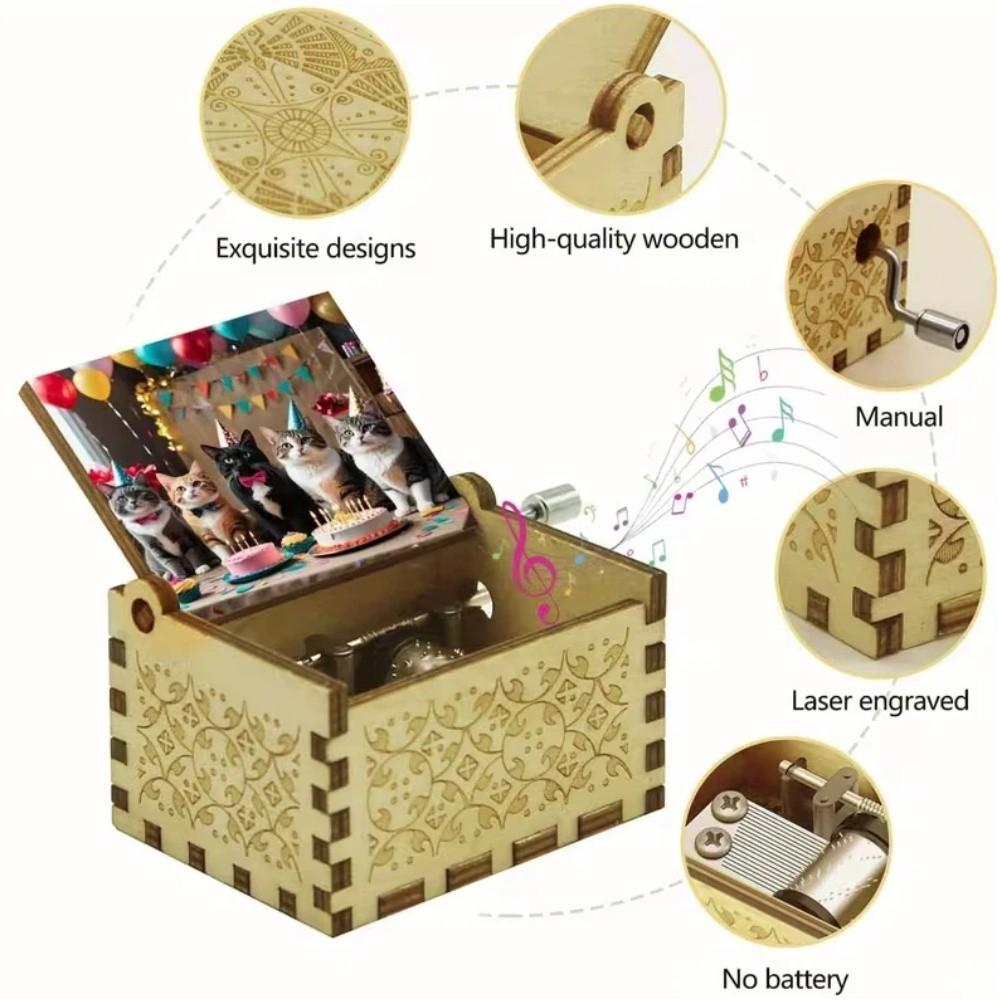 Laser Engraving Hand Crank Music Box Retro Carved Musical Box Holiday Gift