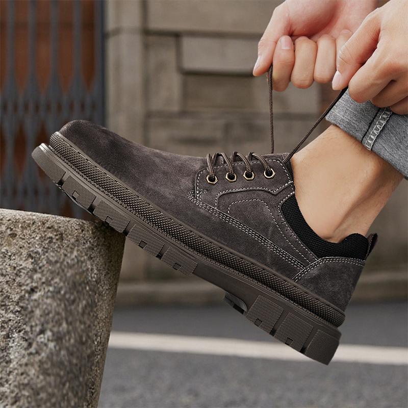 Мужская кожаная повседневная обувь Новая Ретро Толстая подошва Износостойкая Удобная На шнуровке Плоские кроссовки Уличная мужская обувь для ходьбы