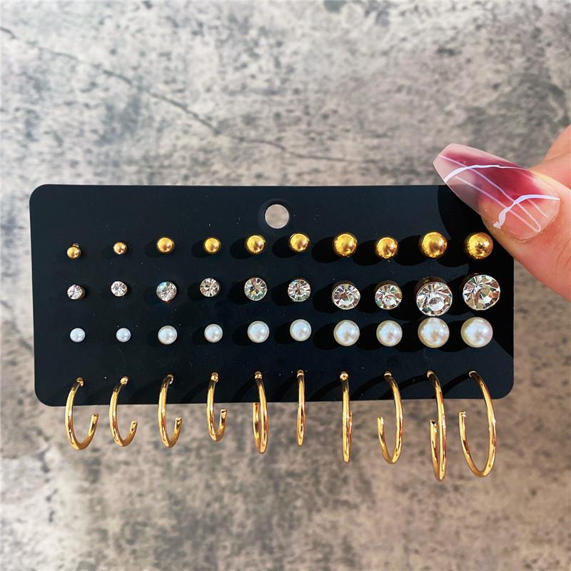 Korean Women Earrings 12 Pair/Set Beige White Pearl Simple Fashion Earrings Wedding Jewelry For Gift Valentine's Day Gift