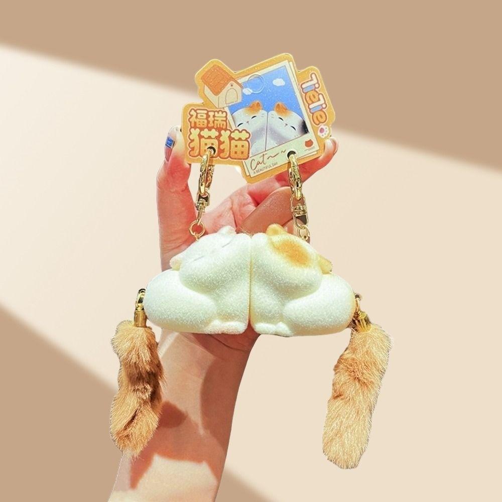 Cartoon Couple Cat Key Chain Pom Accessories Mink Fur Cat Keyring Long Tail Cat Pendant Friends