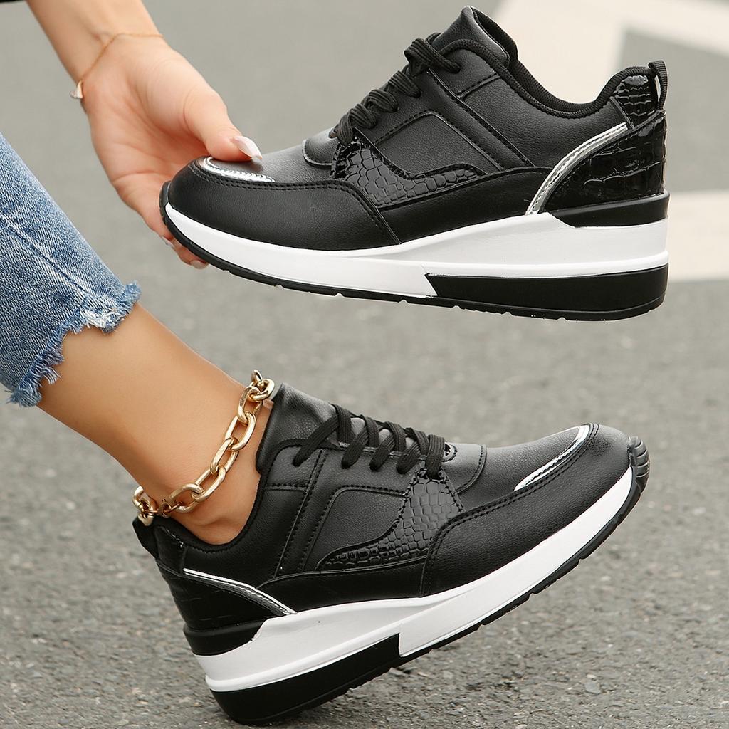 Женские кроссовки для бега, повседневная мода, кроссовки с толстым каблуком, большого размера, со шнуровкой, Zapatillas Plataforma Mujer