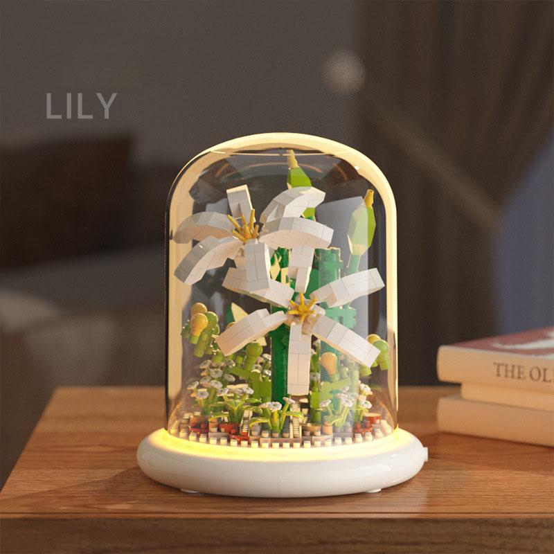 Строительный блок цветок вечная роза мелкая частица строительный блок сборка игрушка подарок украшение для рабочего стола