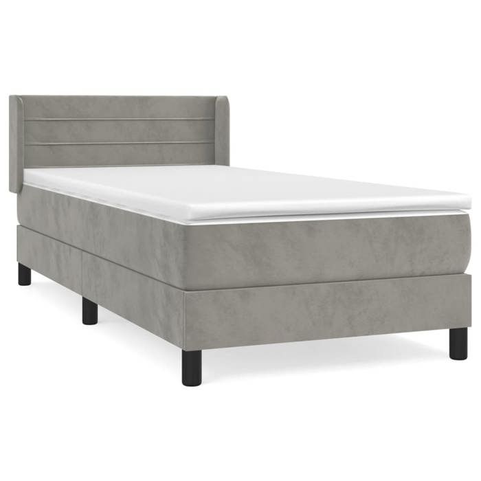 Lit - Maison Exclusive - 90x190 cm - Velours Gris clair - Tête de lit réglable