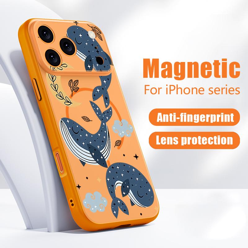 Магнитный чехол для Magsafe для iPhone 17 Pro Max, чехол с мультяшным узором китов и звезд, с покрытием, приятным на ощупь, для iPhone 16 15 14 13 Pro Max