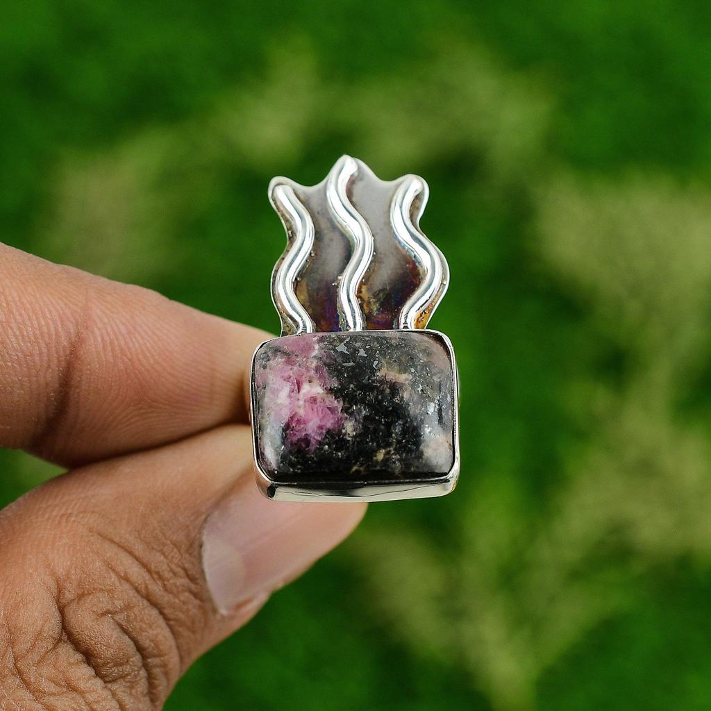 Natural Rhodonite Gemstone Stackable Pink Ring Size 7 925 Sterling Silver
