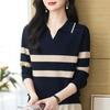 Женский трикотажный свитер с лацканами, свободный свитер с воротником-поло, трикотажный свитер с длинными рукавами