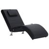 VidaXL Massage Chaise Longue Avec Oreiller Noir Similicuir