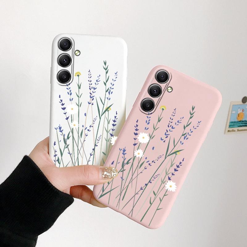 Мягкий силиконовый чехол с рисунком цветка и листьев для Samsung M35 A55 Xiaomi Redmi Note Poco C65 iPhone Huawei Honor Realme Camera Защитный противоударный чехол