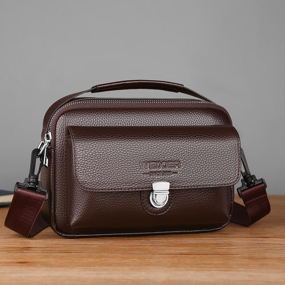 WEIXIER Leather Messenger Bag for Men Waterproof Large Capacity Crossbody Shoulder Briefcase with Adjustable Strap Business Travel Office Work