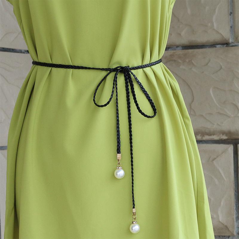 Ретро PU плетеный жемчужный пояс-цепочка на талию универсальный женский кожаный веревочный пояс на талию джинсы платья одежда аксессуары