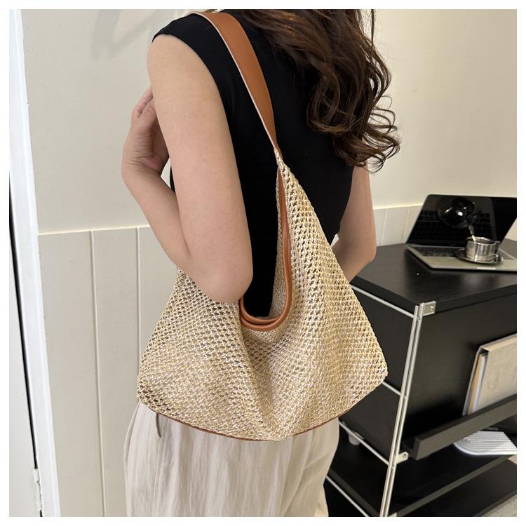 Woven Straw Tote Bag for Women Large Capacity Bucket Shoulder Handbag KTB