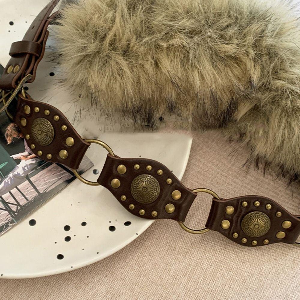 PU Leather Furry Waistband Faux Fur Y2K Waistband Vintage Leather Fur Belt Daily