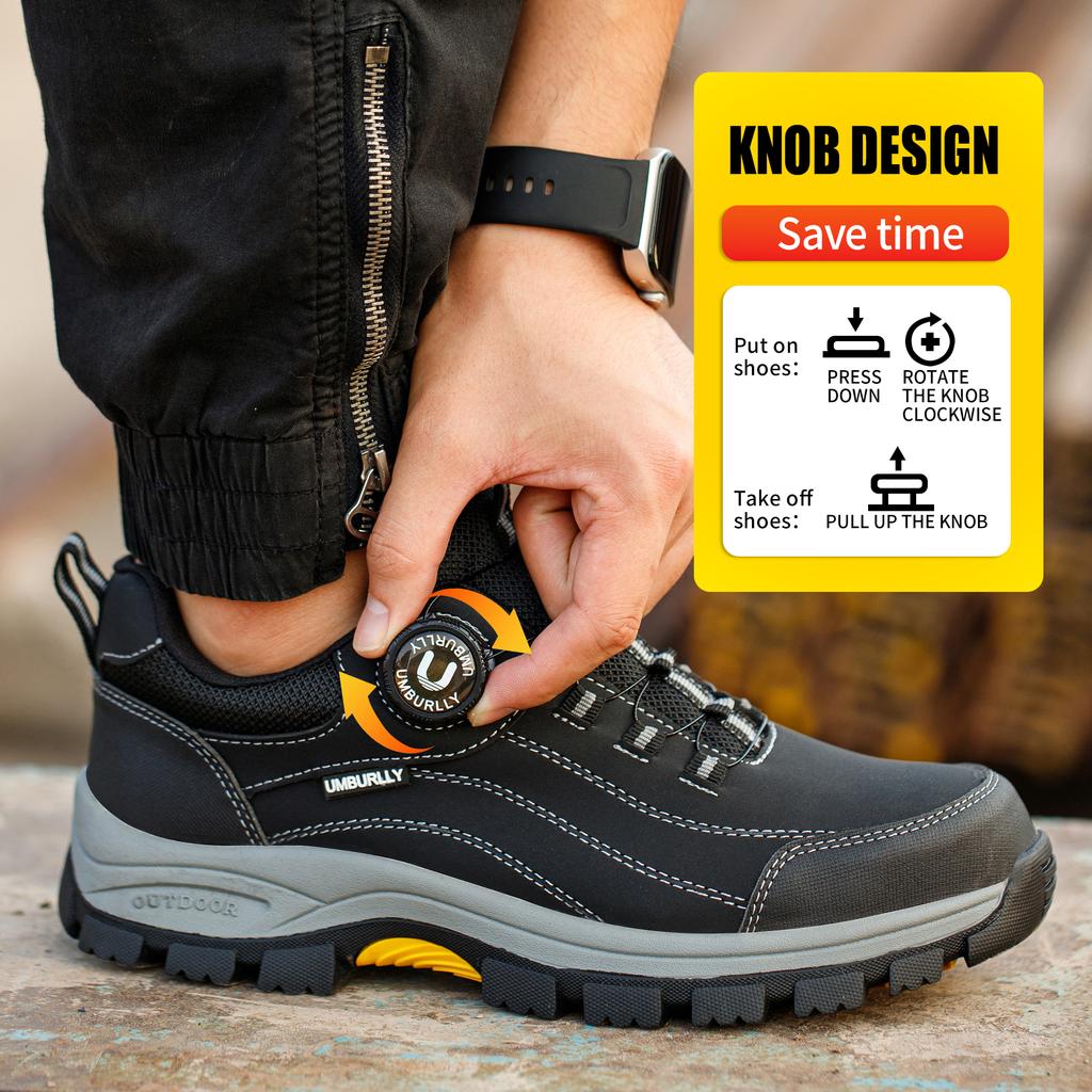Men's Steel-Toed Safety Shoes With Anti-Crush, Anti-Puncture And Anti-Slip Soles, Fashionable Button Industrial Work Shoes