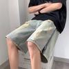 Джинсовые шорты JYL мужские Винтажные Боковая молния Грязевое окрашивание Рваные Свободные High-Street Деним