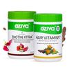 OZiva Hair Vitamins Capsules with Biotin & DHT Blocker for Hair Growth, 60 Capsules + Plant Based Biotin Xtra with Keratin Builder, 60 Capsules