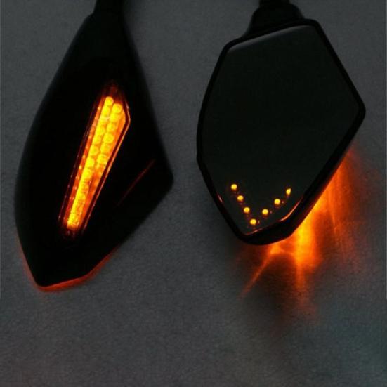 2Pcs Motorcycle Handlebar Mount Rearview Mirror with LED Turn Signal Lights