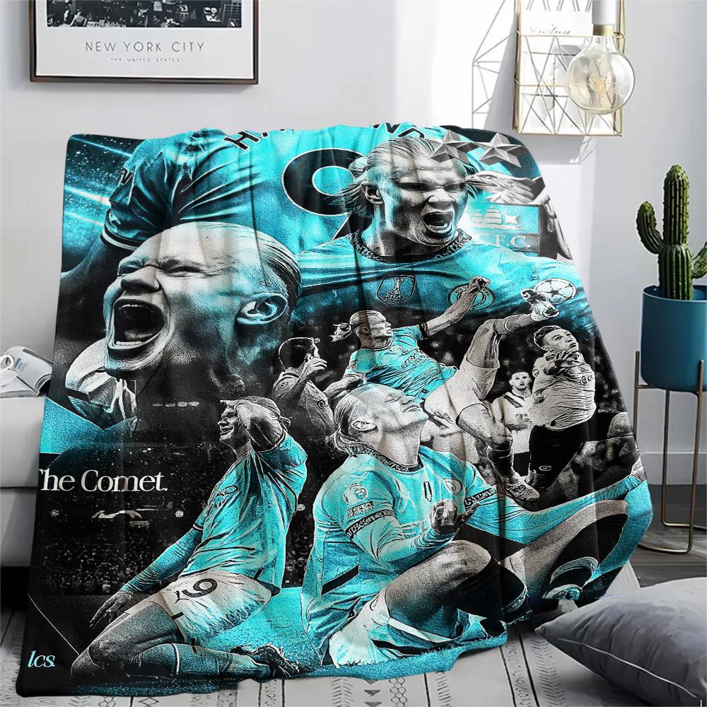 1Pc Erling Haaland Print Flannel Blanket High Quality Warm Comfortable Cover for All Seasons Perfect for Gifts Home Decor