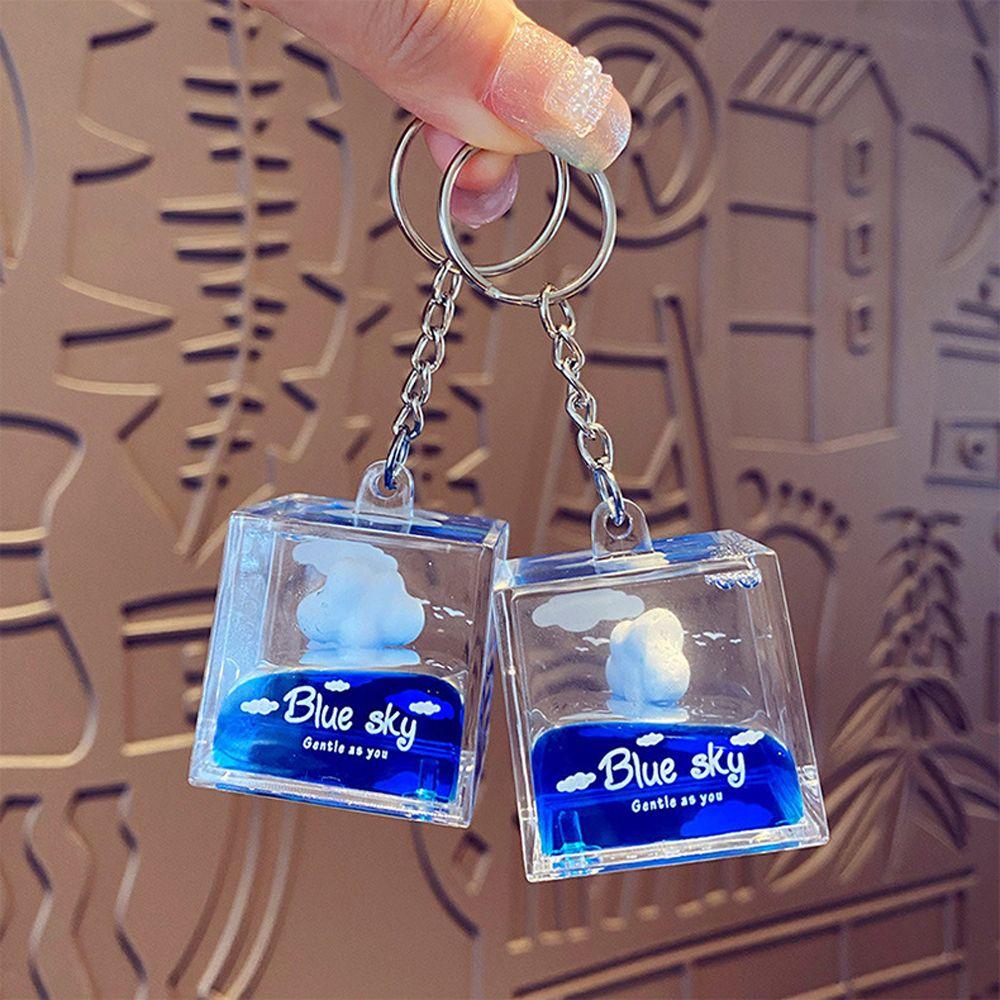 Подвеска Blue Sky Oiled Accessories Quicksand Keychain Car Key Ring Square Bottle Acrylic Keyring