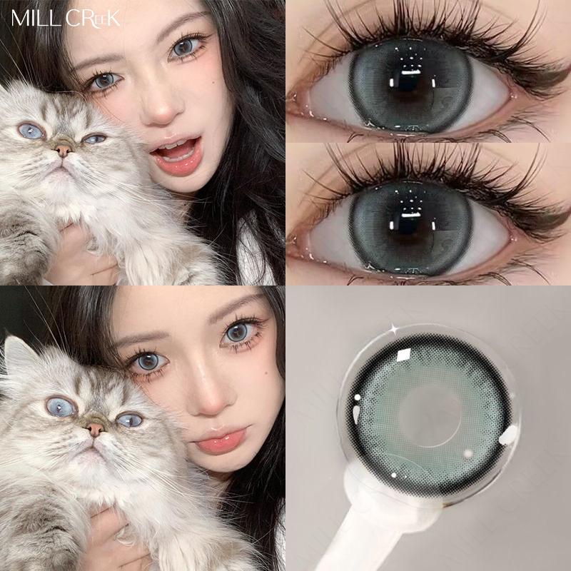 Mill Creek Color Contact Lenses with Grade Cosmetics Korean Beauty 14.5MM 0 Power Natural Color Diopter Eye 2pcs Annual Use Myopia Contact Lenses