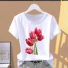(Osiyo o'lchami) Qisqa yengli futbolkalar trend T yoqimli gul naqshli gul Kiyim Moda Print Ayollar Kundalik Ayollar Top Grafik Futbolka