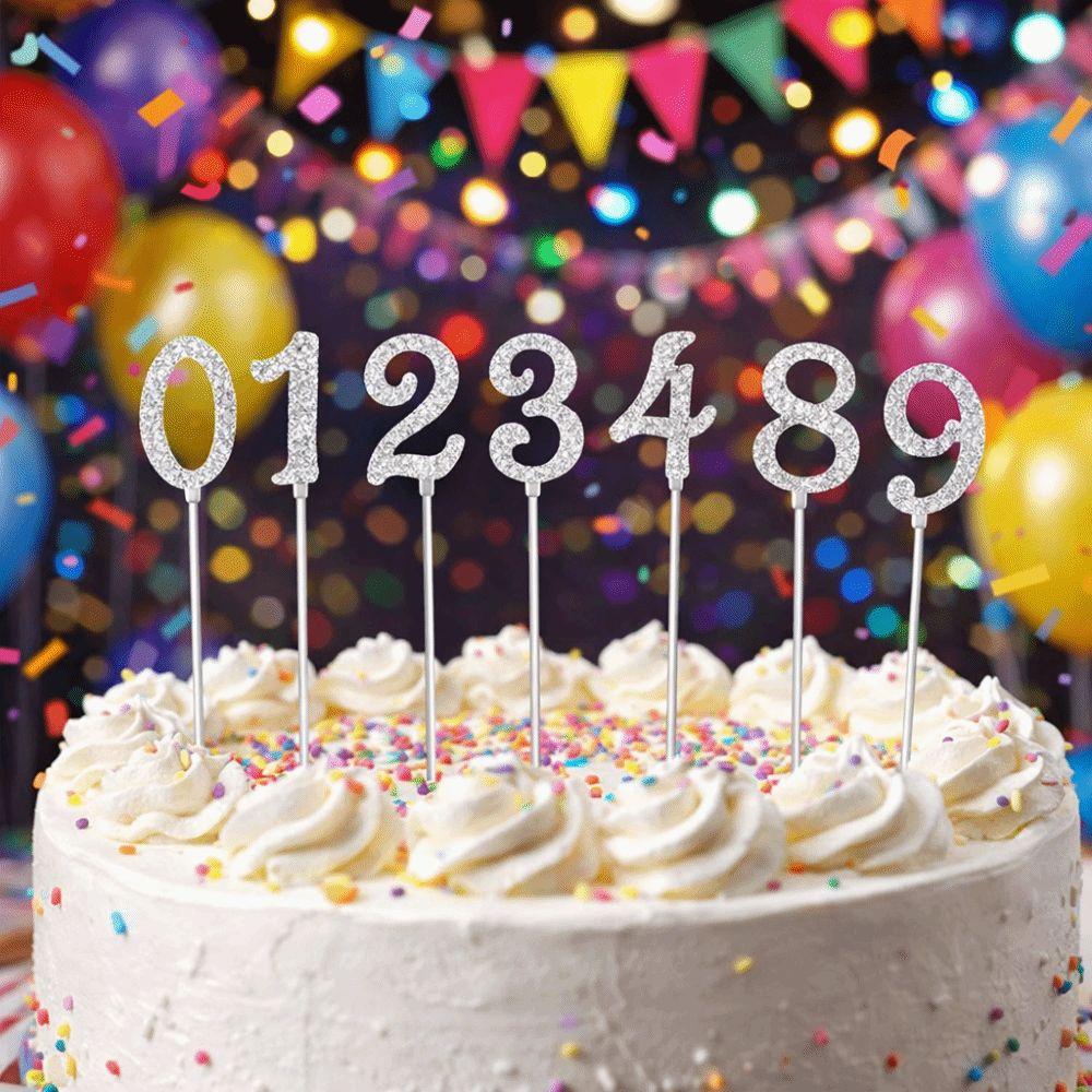 Rhinestone Number Cake Topper Glitter Digital Cakes Dessert Decor Birthday Candle Holder Party