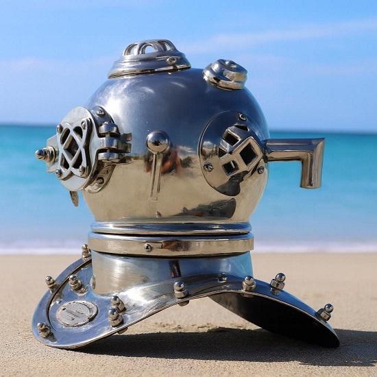 Водолазный шлем с никелевым покрытием, морской латунный морской декор, стимпанк водолазный шлем, коллекционный, акцент для дома, офиса, гостиной