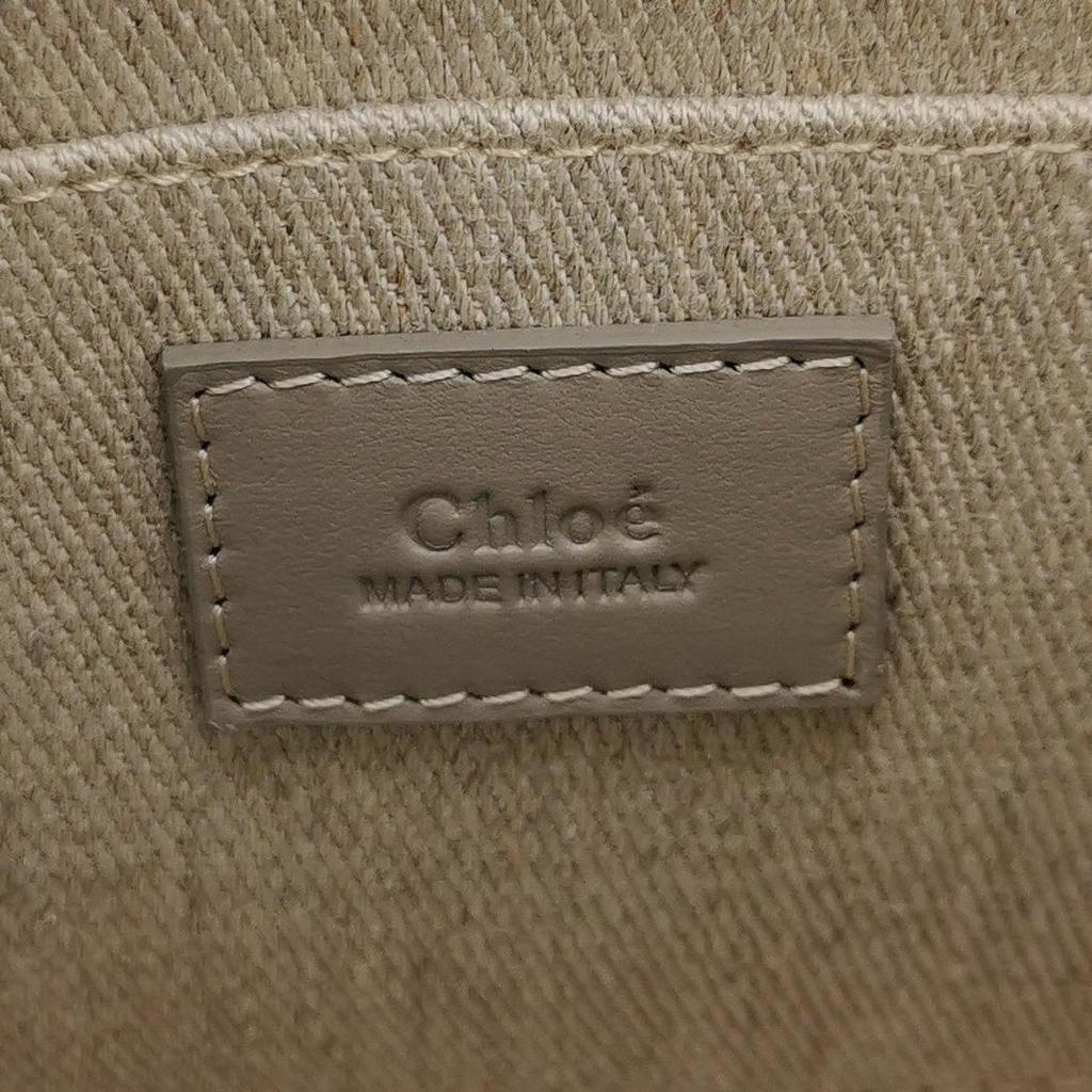 [Pre-Owned] Woody Logo Embroidered Solid Color Linen Canvas And Glossy Calfskin Tote Bag Shopping Bag Shoulder Crossbody Handbag Min - Unused #1XNW57U