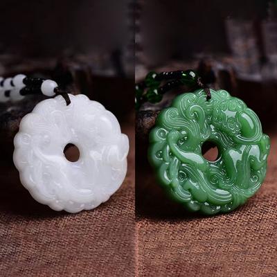Зеленый нефритовый дракон, вырезанный вручную, полое ожерелье из нефрита, китайский амулет, женское мужское ожерелье на удачу, ювелирный подарок