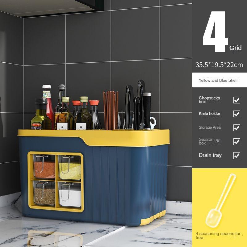 Кухонный ящик для хранения, комбинированный набор, многофункциональная коробка для специй, пластиковая полка для ножей, ящик для хранения, полка